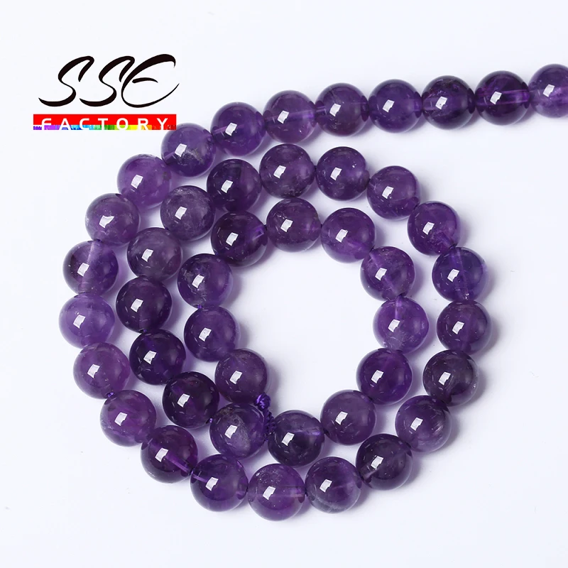 5A Quality Natural Purple Amethysts Crystals Natural Stone Round Loose Beads 15