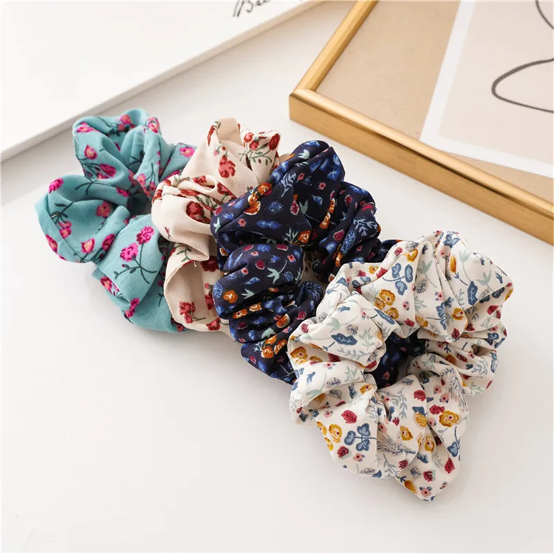 Ruoshui Woman Printed Floral Hair Ties Flower Scrunchies Vintage Elastic Hairband Hair Rope Hair Accessories Headwear Hair Gum