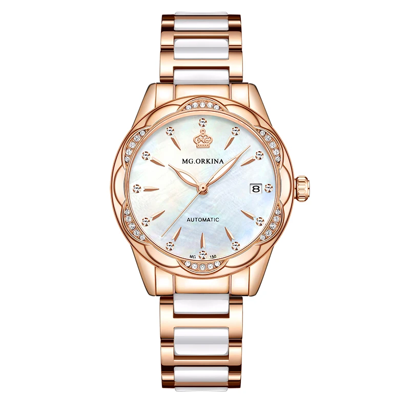 

ORKINA Fashion Ceramic Women Automatic Mechanical Watch Luxury Brand Calendar Display Ladies Watch Casual Dress Wristwatch Clock