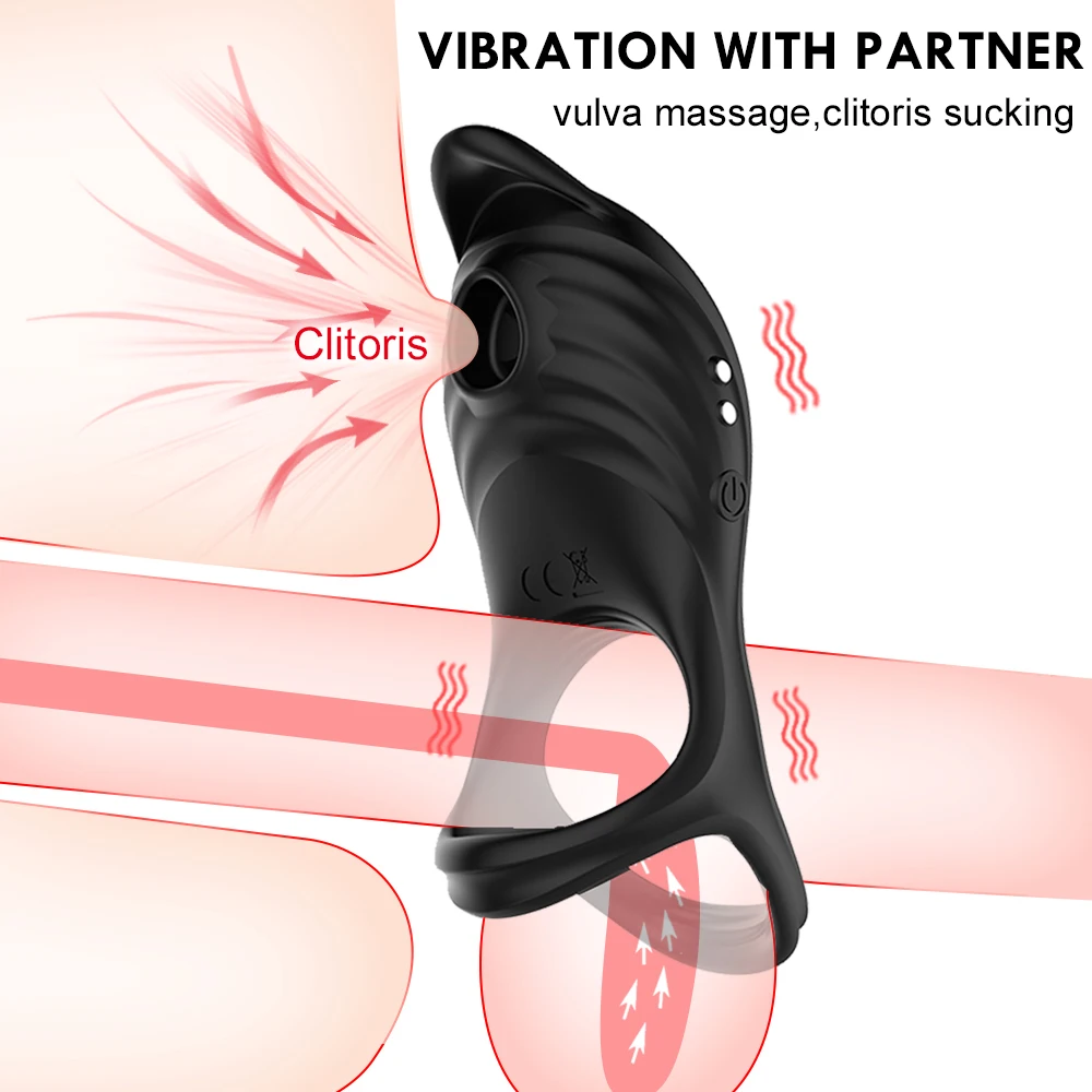 Double Cock Ring Vibrator G-spot Clitoris Stimulation Delayed Ejaculation Sucking Vibrating Penis Ring For Couple Adult Sex Toys