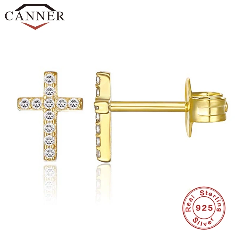 Minimalist 925 Sterling Silver CZ Zircon Stud Earrings for Women Simple Geometric Cross Gold Silver Earrings Fashion Jewelry