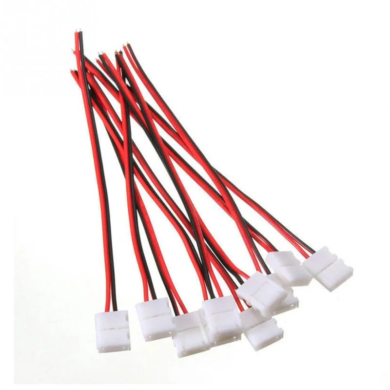 10pcs/lot No Soldering 2 Pin Led Strip Connectors 8 mm 10 mm Power Wire Connector For 3528/5050 Led Strip Wire PCB Ribbon