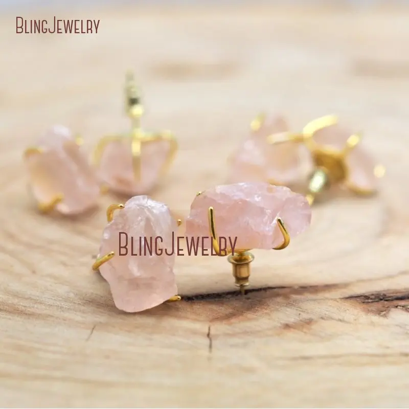 

Roae Quartzs Pink Crystal Quartz Stud Raw Stones Studs ER32992