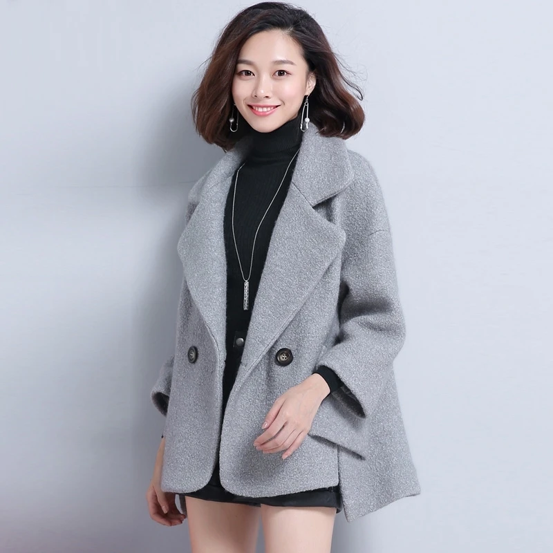 

Abrigos Short Woolen Coat Women Korean Loose Coats Wool Blend Women Coat Fashion Casaco Feminino Overcoat KJ178