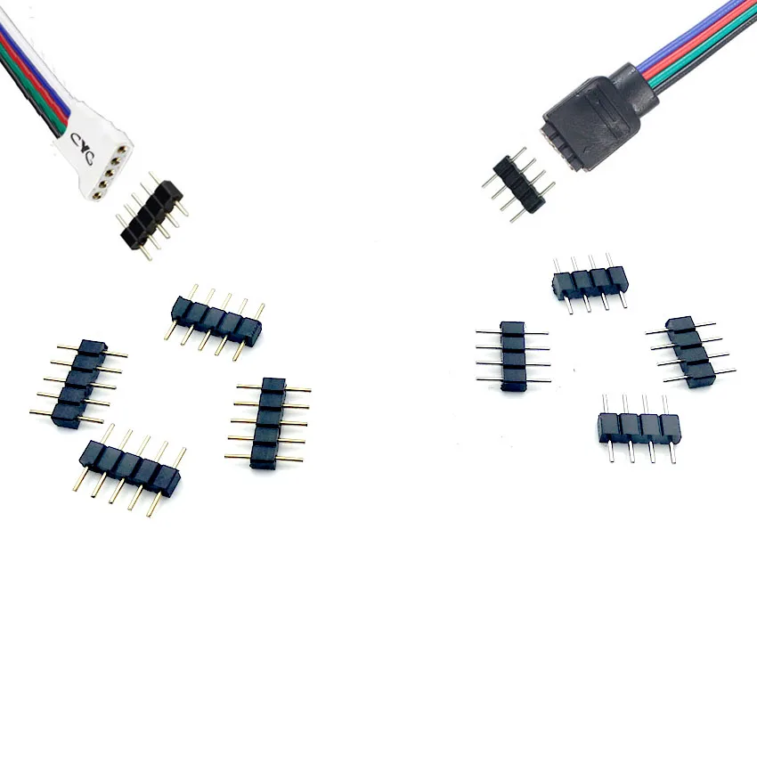 100Pcs 4pin Needle 4pin RGB Connector Male Type Double 4pin for 3528 5050 RGB LED Strip Led accessories