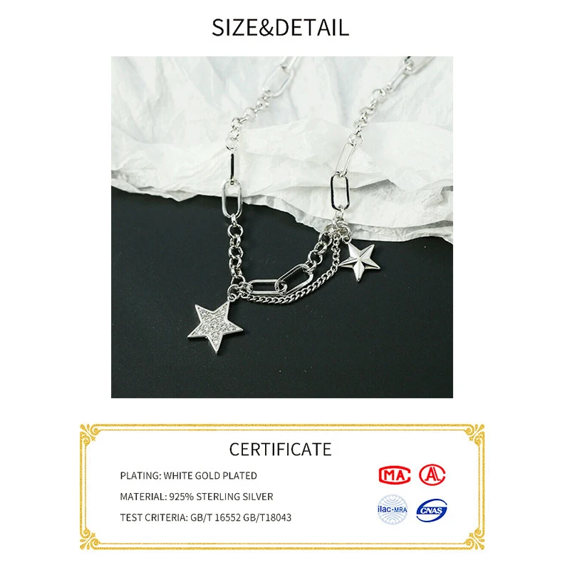 Silver necklace ladies elegant chain necklace fashion stars tassel sterling silver jewelry necklace