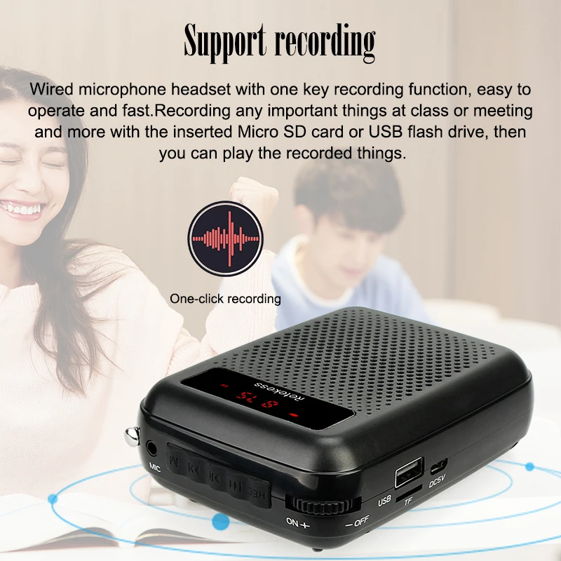 RETEKESS PR16R Мегафон Портативный 12 Вт FM Запись Усилитель Голоса Учитель Микрофон Динамик Mp3-плеер FM-радио для туристического гида экскурсий на о...