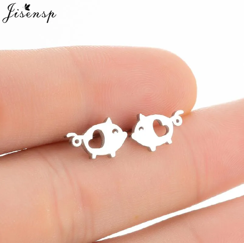 Korea Cute Small Pig Earrings Female Brincos Boho Piglet Heart Stud Earring for Baby Girls Pet Lovers Stainless Steel Jewelry