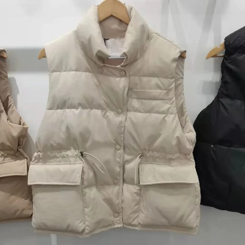 Abrigo de algodón de plumón para mujer, chaleco brillante a la moda, chaleco con bolsillo y cremallera, Parkas de algodón sin mangas, Tops de calle 2021