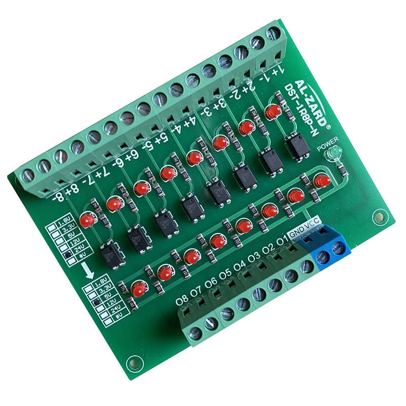 AL-ZARD 8-Channel Optocoupler Isolation Board Module Signal Level Voltage Conversion Board NPN Output 24V 12V 5V 3.3V 1.8V