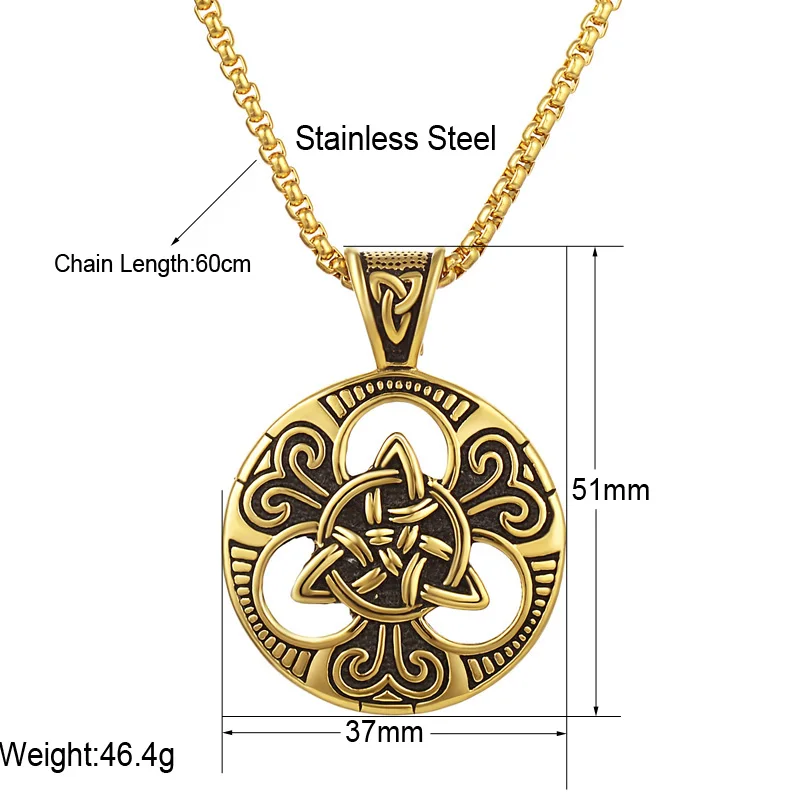 Men's silver Irish Knot Triquetra Pendant Necklace Stainless Steel Punk Vintage Celtics Trinity Necklace jewelry for Men