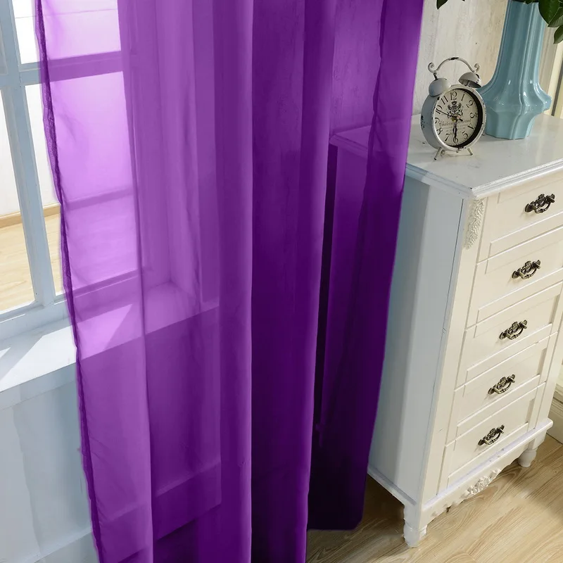 Dark Purple European and American Style Window Screening Solid Door Curtains Drape Panel Sheer Tulle For Living Room AP184#30