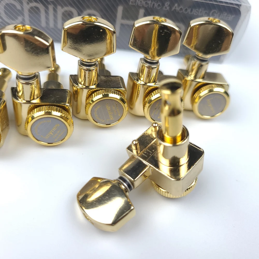 1 Set 6 In-line No Screws Locking Electric Guitar Machine Heads Tuners Lock String Tuning Pegs Gold Golden