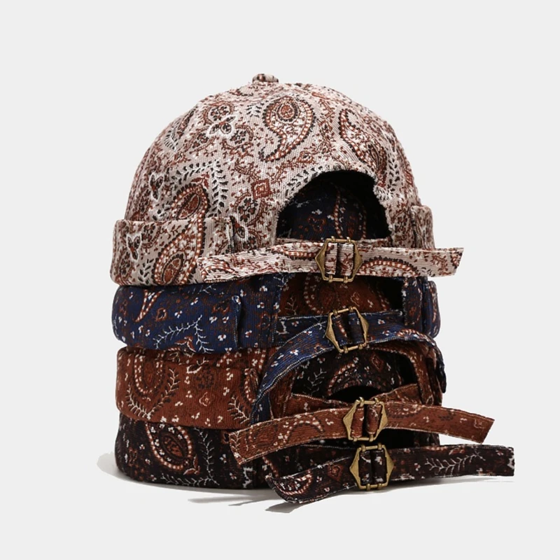 Vintage Docker Brimless Hat oddychająca czapka z Paisley Decoration Cotton regulowane damskie