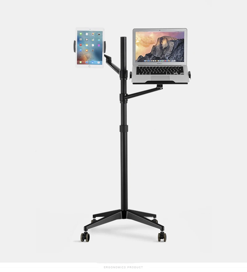 UP-9L Multifunction Laptop/Tablet/phone Floor Stand notebook PC Holder Height/Angle Adjustable with wheel aluminum