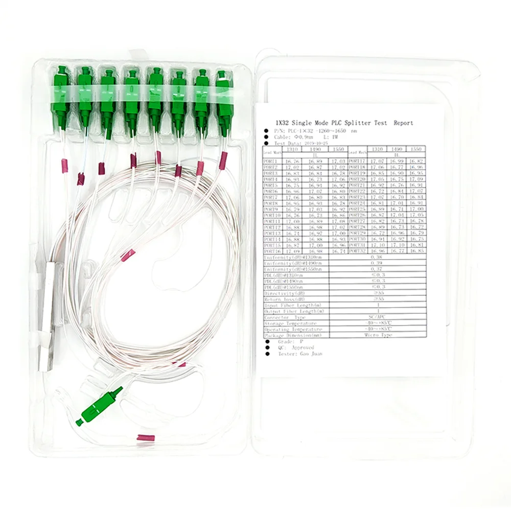 Divisor PLC de fibra óptica SC 1 X32, Mini tubo de acero Tipo 1x32, divisor de fibra Opitc de 0,9mm, divisor Micro cerrado