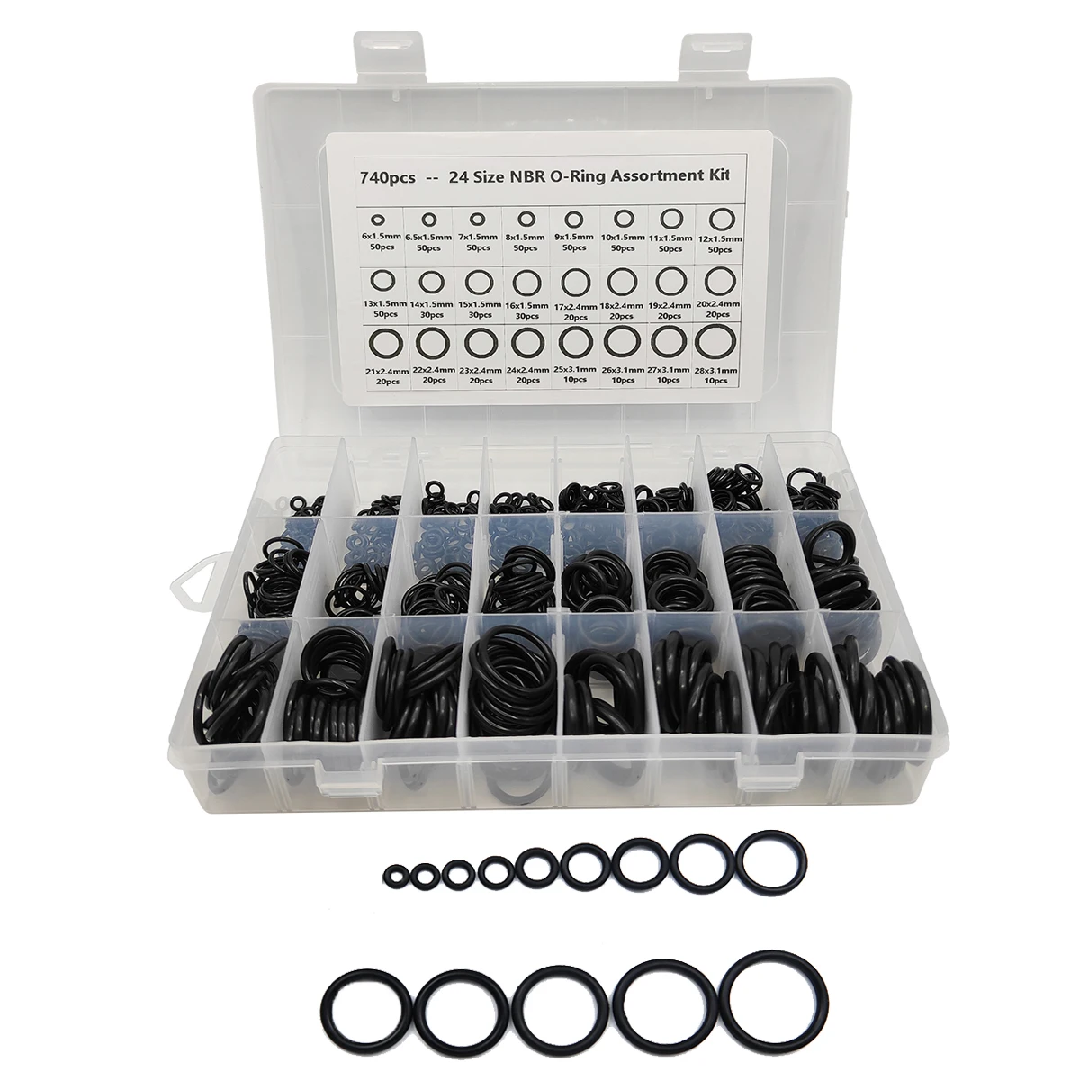 

740pcs rubber o-ring kit black Silicone gaskets Washer universal Watertightness Nitrile rubber Assortment Kit Set Box Rings