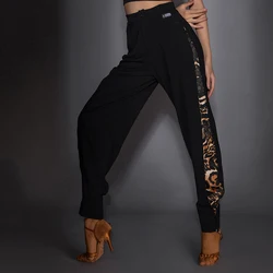 2021 New Latin Dance Pants For Women National Standard Trousers High Waist Leopard Print Latin Dance Practice Clothes DQS6688