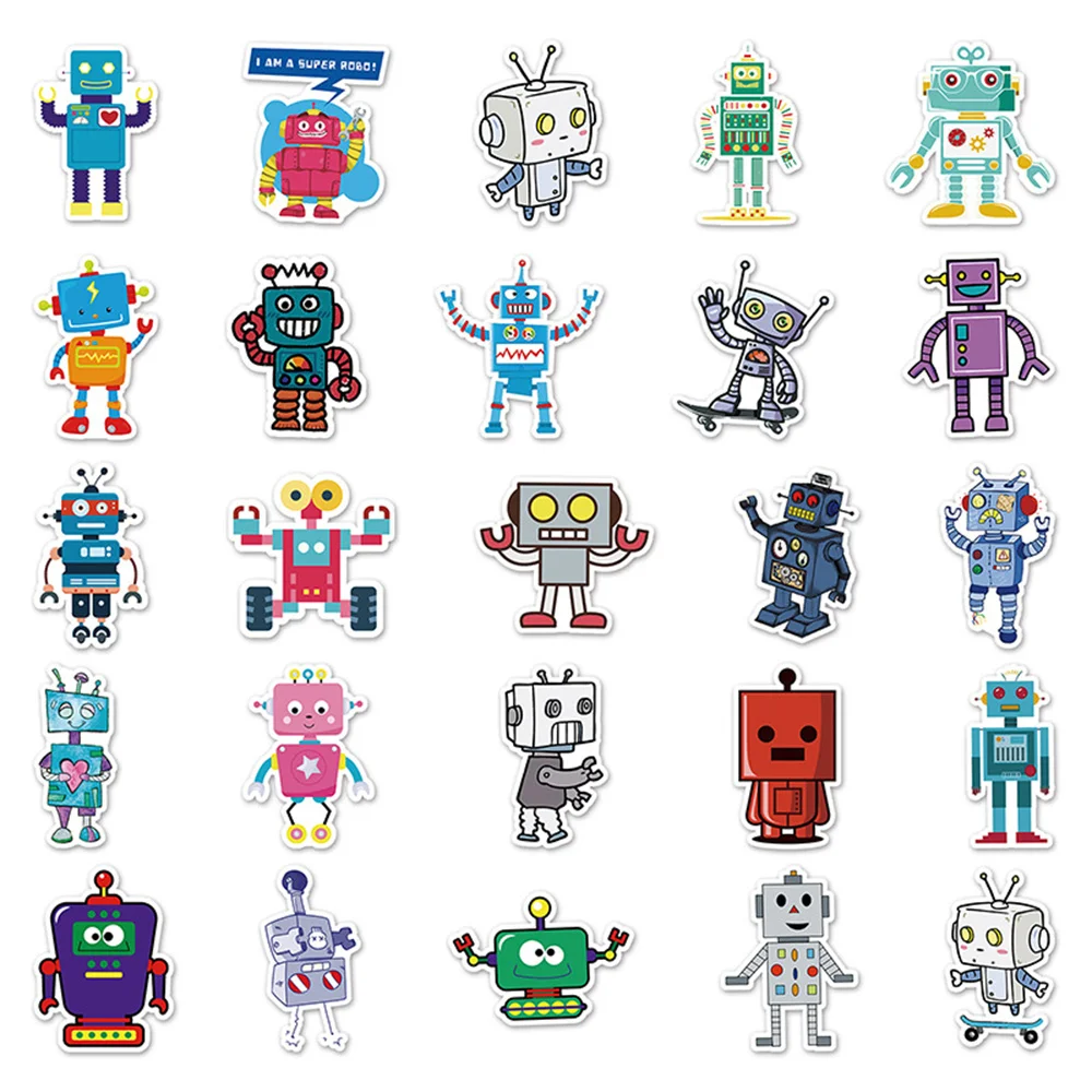 50pcs Robot Stickers For Notebooks Scrapbook Stationery Kscraft Cute Sticker Vintage Scrapbooking Material Craft Supplies