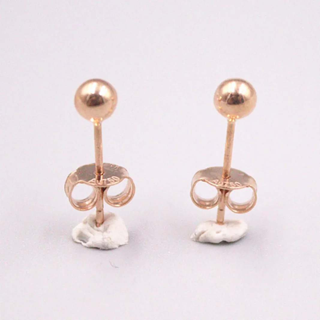 Pure  Soild 18K Rose Gold Earring Circle Ball Earrings Round Bead Stud Real Au750 Woman Jewelry Gift 1g