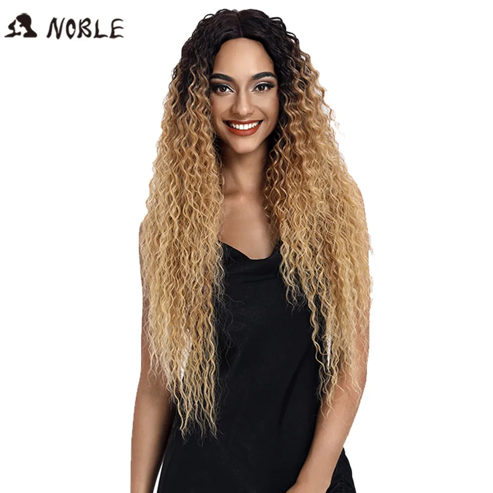 

Noble Synthetic Lace Wigs For Black Women Middle Part Long 30" Ombre Blonde Wig With Dark Roots Wavy Heat Resistant Lace Wig