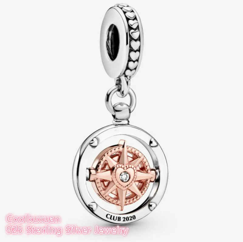 

100% 925 Sterling Silver Club 2020 Compass Pendant beads Fits Original Pandora bracelets Jewelry Making