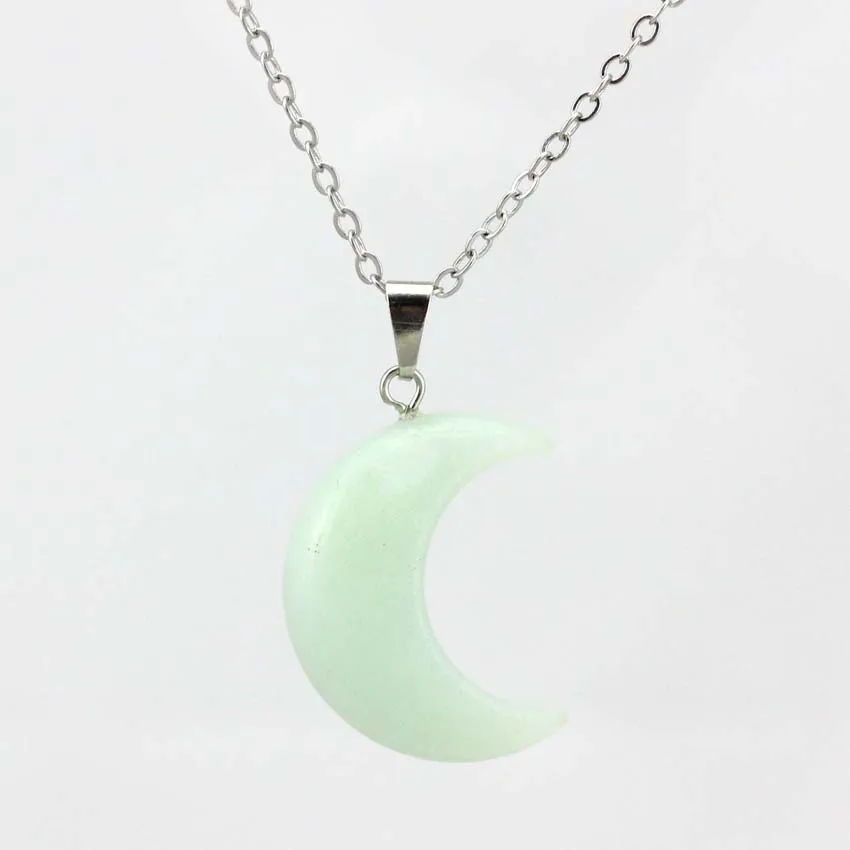 Natural Crystal Stone Crescent Moon Pendant Healing Crystals Quartz Reiki Labradorite Earrings Pendant Necklace For Women Girls