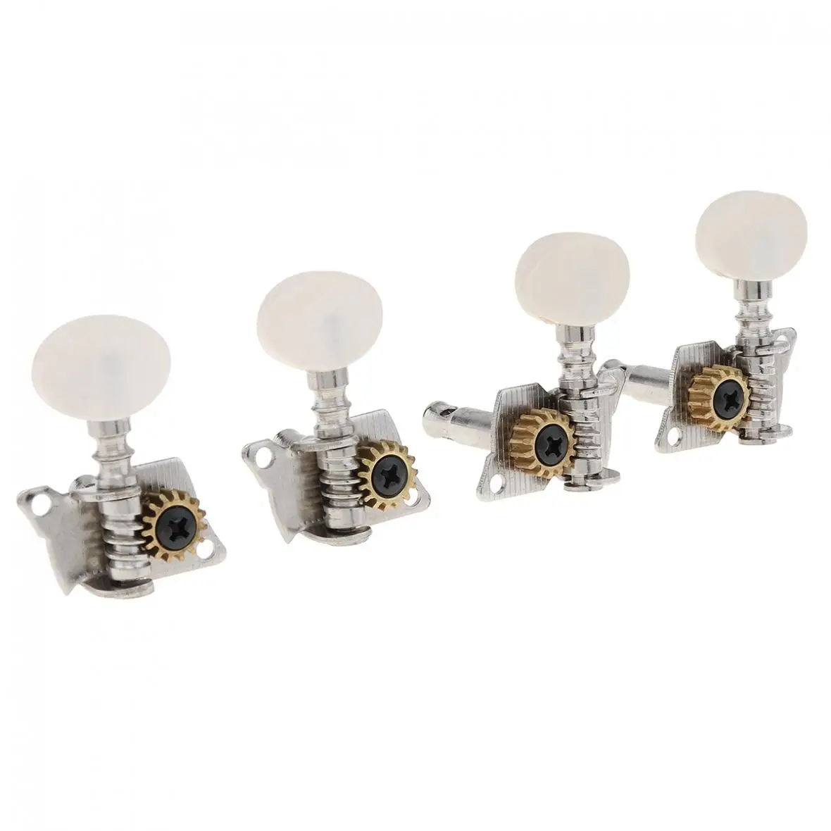 4pcs Ukulele White Tuning Pegs 2R+2L Steel Machine Heads Tuners for 21 / 23 / 26 Inch Ukulele