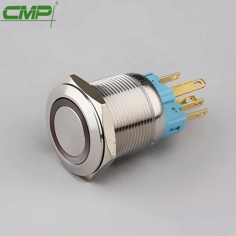 

Светодиодный кнопочный переключатель из нержавеющей стали с мгновенной или фиксацией, антивандальный, 1NO1NC, 5 шт./упак.