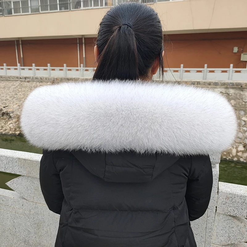 Genuine 100% Real Fox Fur Scarf Women Fashion Coat Trim Hood Warm Scarves Warp Natural Fox Fur Collar Large Size Luxury Shawl