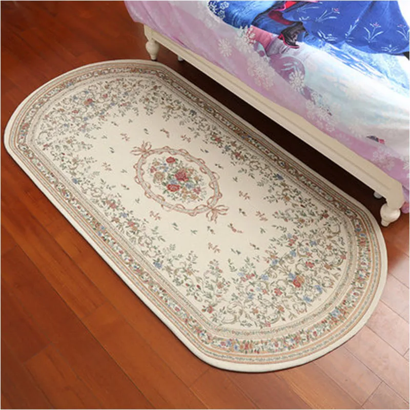 

European Oval Carpet For Bedroom In Beige And Red Bedside Area Rug Countryside Pastoral Oval Rugs Sofa Coffee Table Floor Mat