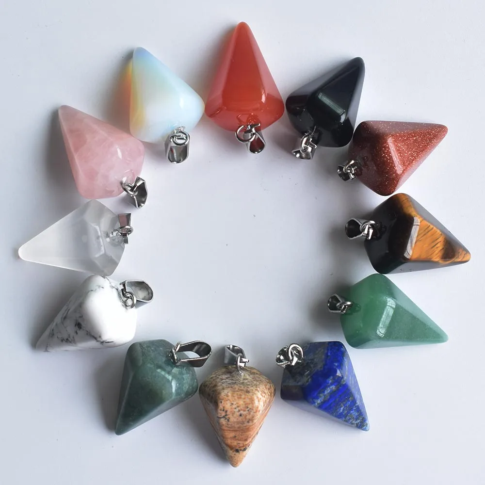 Wholesale 12pcs/lot Fashion Assorted Natural Stone Pyramis Shape charms Pendants 25x30mm for jewelry making free shipping