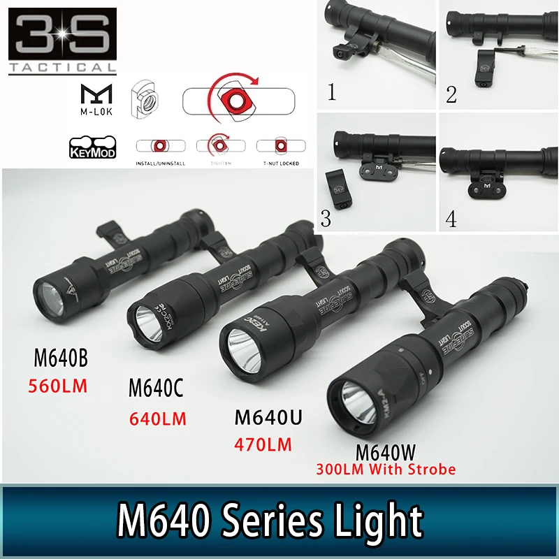 

Tactical Surefir M640 M640B M640C M640W M640U Scout Flashlight Hunting Weapon Lights With Side Mount Fit Mlok Keymod 20mm Rail