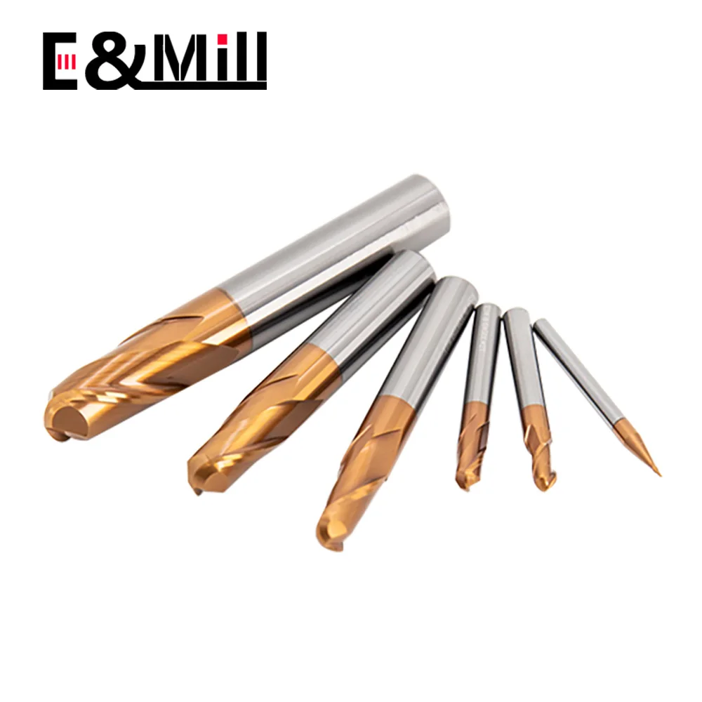 HRC55 2 ขลุ่ยคาร์ไบด์เหล็กทังสเตน Ball End Mill R5 เคลือบรอบหัวทรงกลม End Mill สําหรับ Straight Shank เหล็ก 1-20 มม.เครื่องมือ