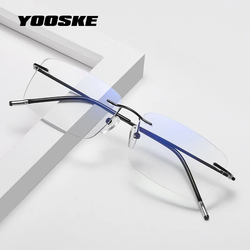 YOOSKE Intelligent Multifocal Progressive Reading Glasses Men Rimless Titanium Eyeglasses Women Anti Blue Light Eyewear Far Near