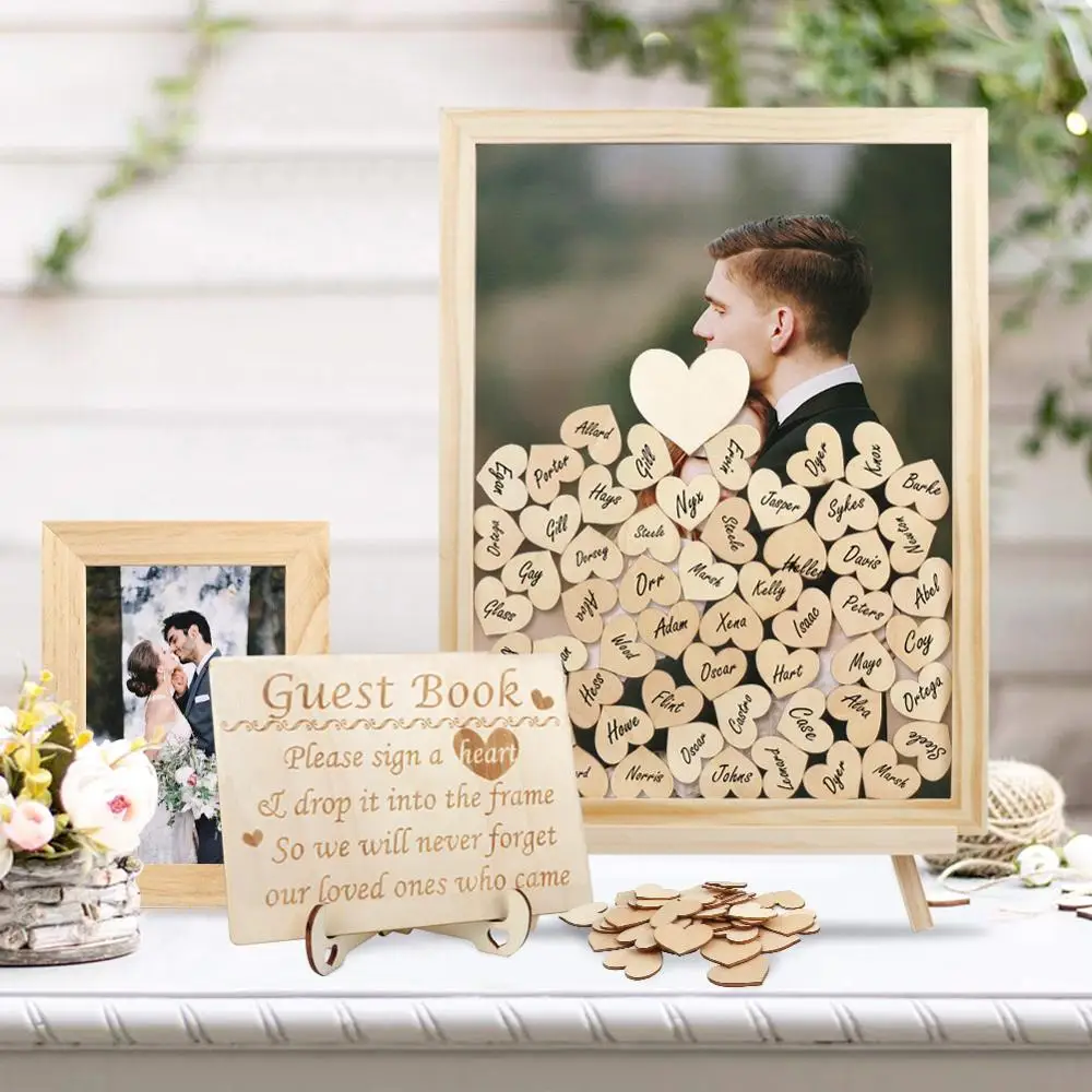 Imagem -02 - Ourwarm-personalizado Rustic Wedding Guest Book Drop Box Assinatura do Casamento 3d Madeira Rústico