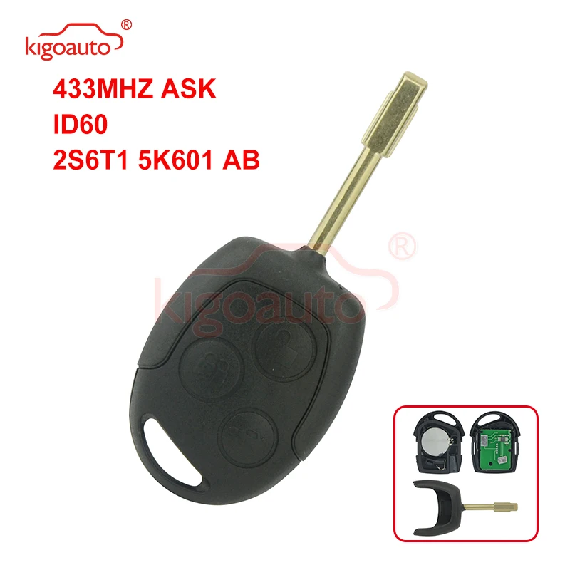 

Kigoauto Black Remote Key 3button ID60 433Mhz FO21 KR55WK47899 For Ford Fiesta Focus Mondeo