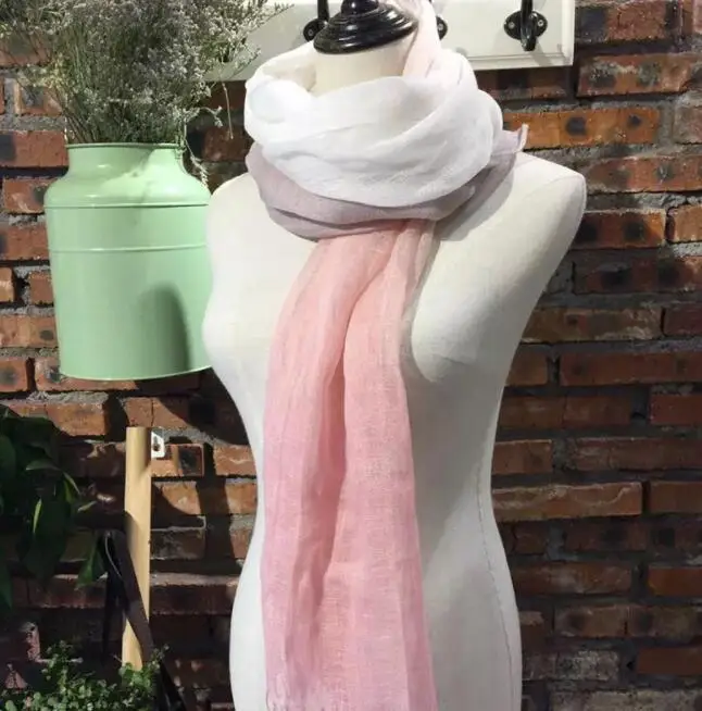 New Fashion Design Scarf Thin Linen Shawl Gradient Color Pure Linen Scarves For Lady 55x180cm