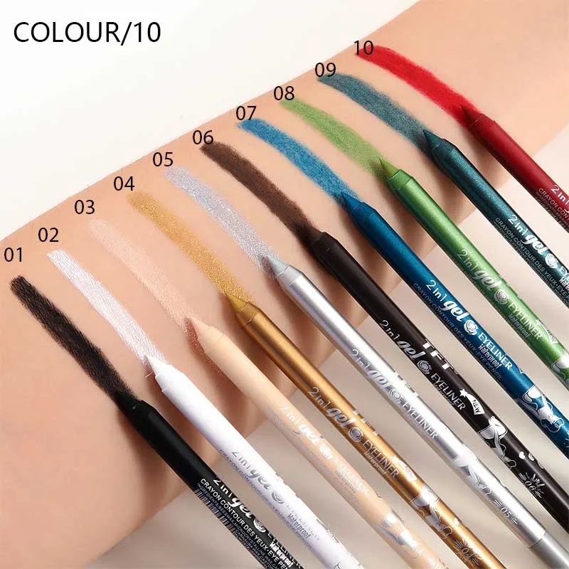 10-kolor Eyeliner pióro perła matowy Neon żel pod oczy ołówek gładkie łatwe do pokolorowania zawodowych kobiet kosmetyki do makijażu oczu TSLM1