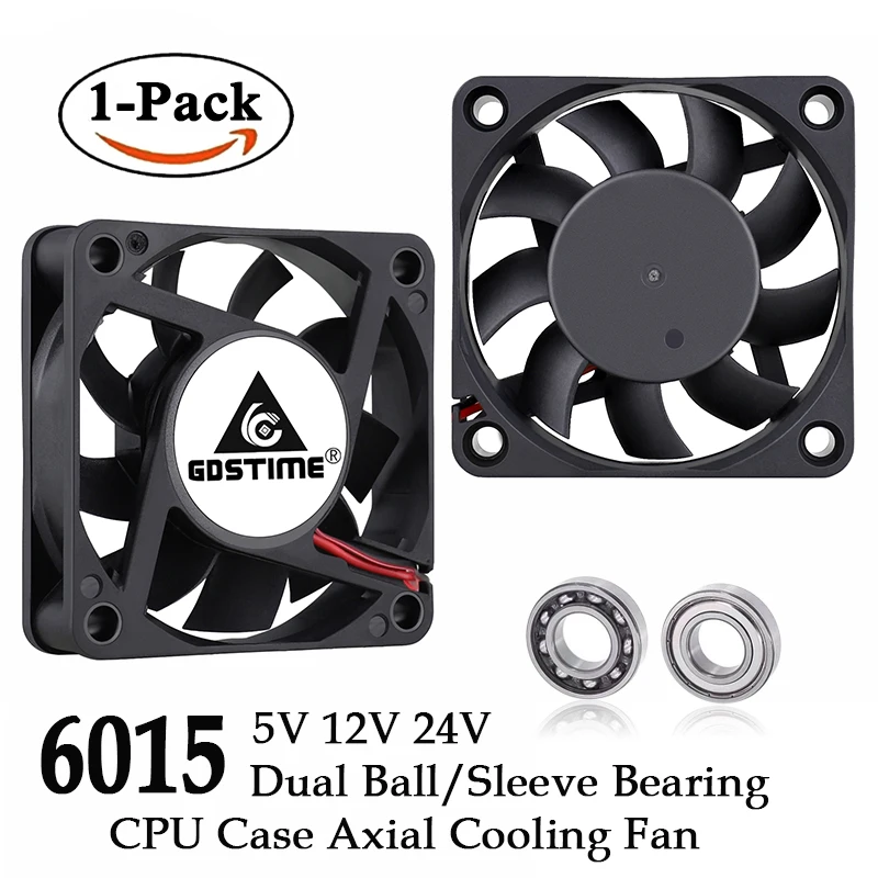 1Pcs Gdstime 6015 5V 12V 24V 2Pin Brushless DC Exhaust Cooling Fan 6cm 60mm 60x60x15mm Equipment Cooler