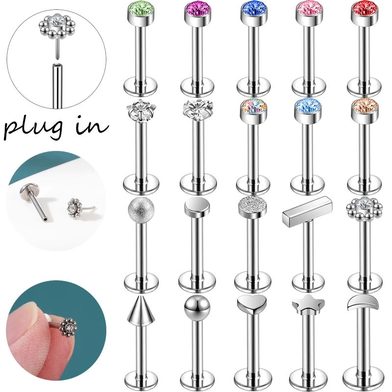 AOEDEJ 16G Lip Ring Crystal Labret Piercing Studs Stainless Steel Tragus Earring Heart Lip Studs Women Zircon Piercing Jewelry