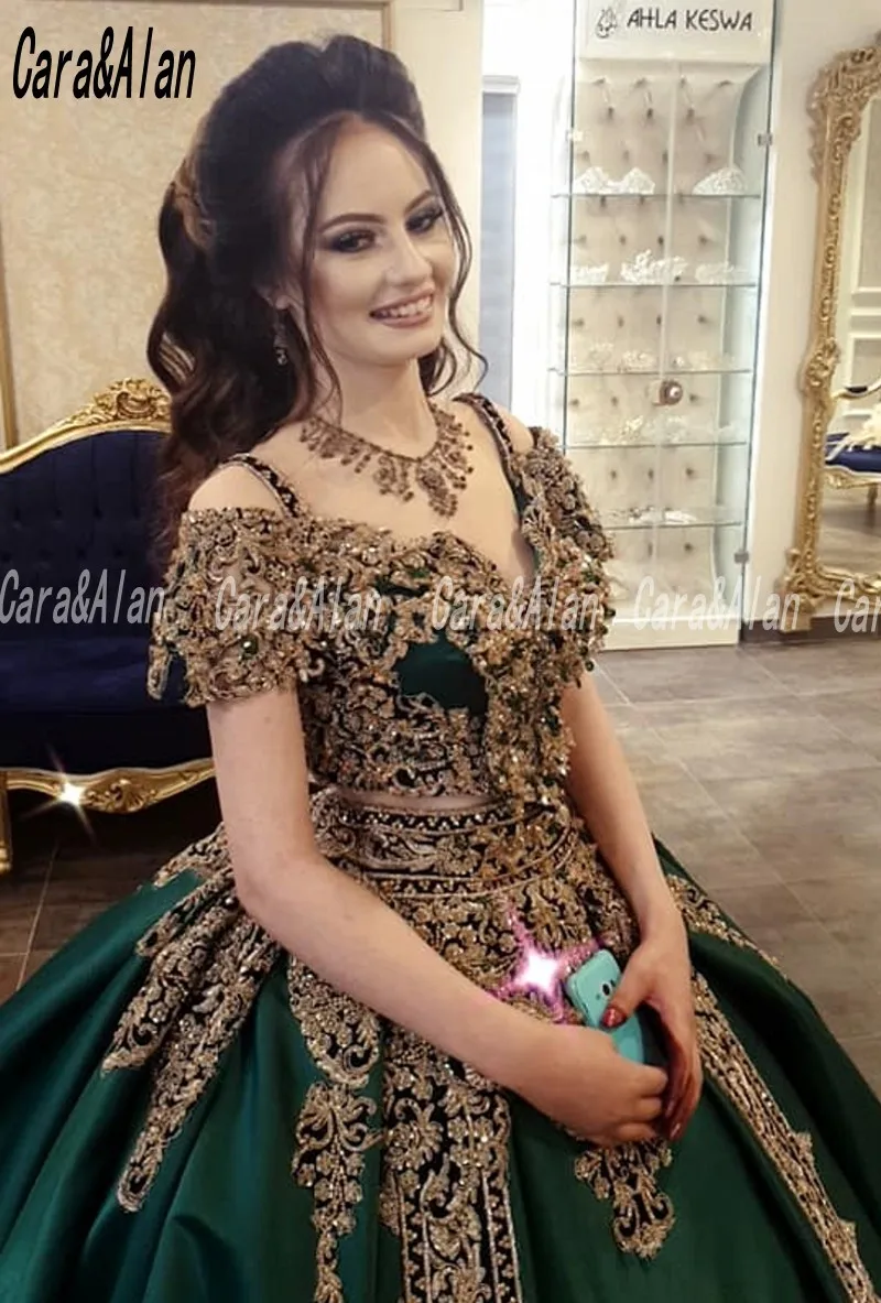 Robe De Mariage Dark Green Evening Dresses Lace Applique Beaded Two Pieces Prom Gowns Arabic Wedding Party Dress Customized