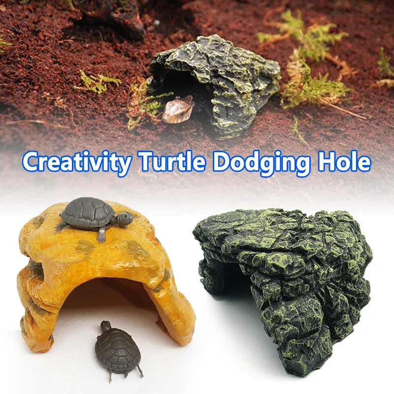 Artificial Turtles Hiding Cave Resin Miniature Aquarium Ornament Simulation Reptiles Habitat for Home Office