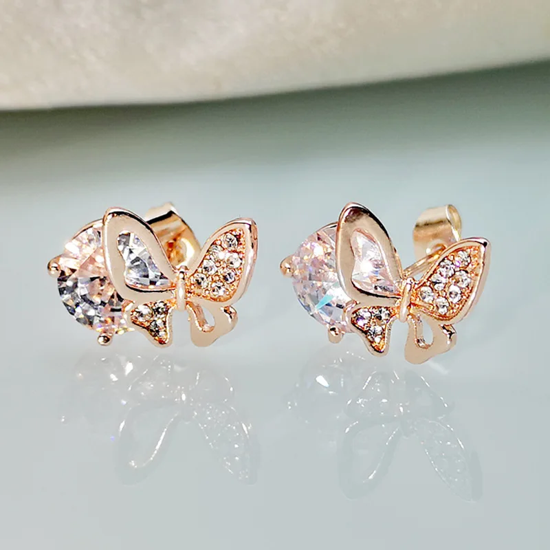 Rongyu Japanischen Licht Schmuck Nehmen Up Schmetterling Kleine Frische Ohrringe mit Diamanten und Zirkon Ohrringe Schmuck Großhandel