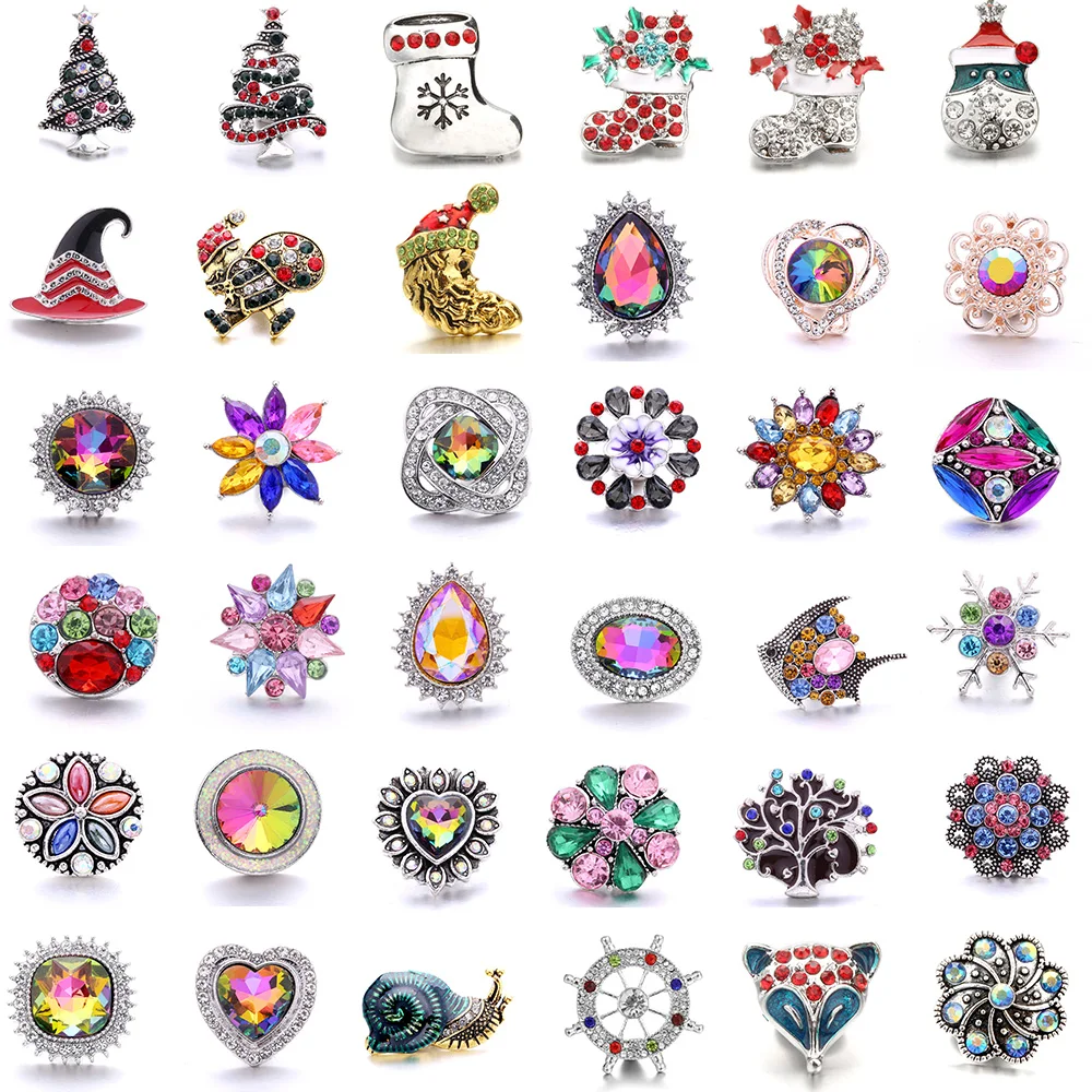 18MM Snap Button Jewelry 5Pcs Color Crystal Christmas Snap Button Women's Fashion Snap Button Bangle Necklace Accessories