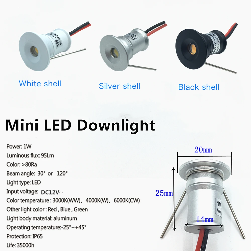 Miniluces LED empotradas, lámpara de techo regulable de 12V, 1W, mando a distancia, 15mm, color blanco, plateado y negro, para armario