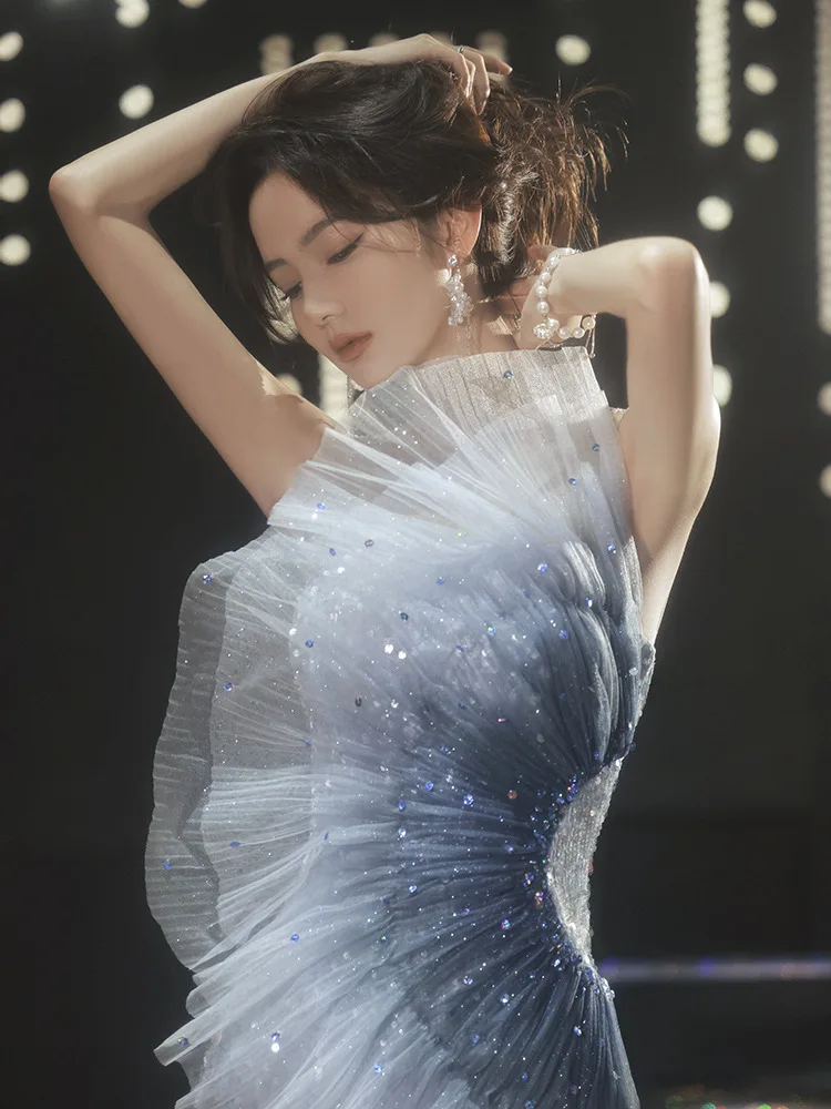

Sexy Fishtail Evening Party Dress Women Sparkly Stylish Banquet Gradient Chinese Prom Dresses Trailing Sequins Robe De Feata