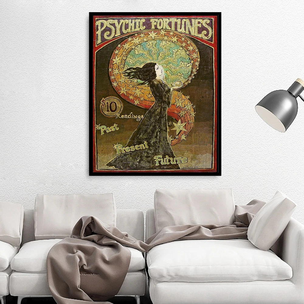 Psychic Fortunes Gypsy Circus Canvas Paintings Pagan Psychedelic Bohemian Goddess Posters and Prints Wall Picture for Home Decor