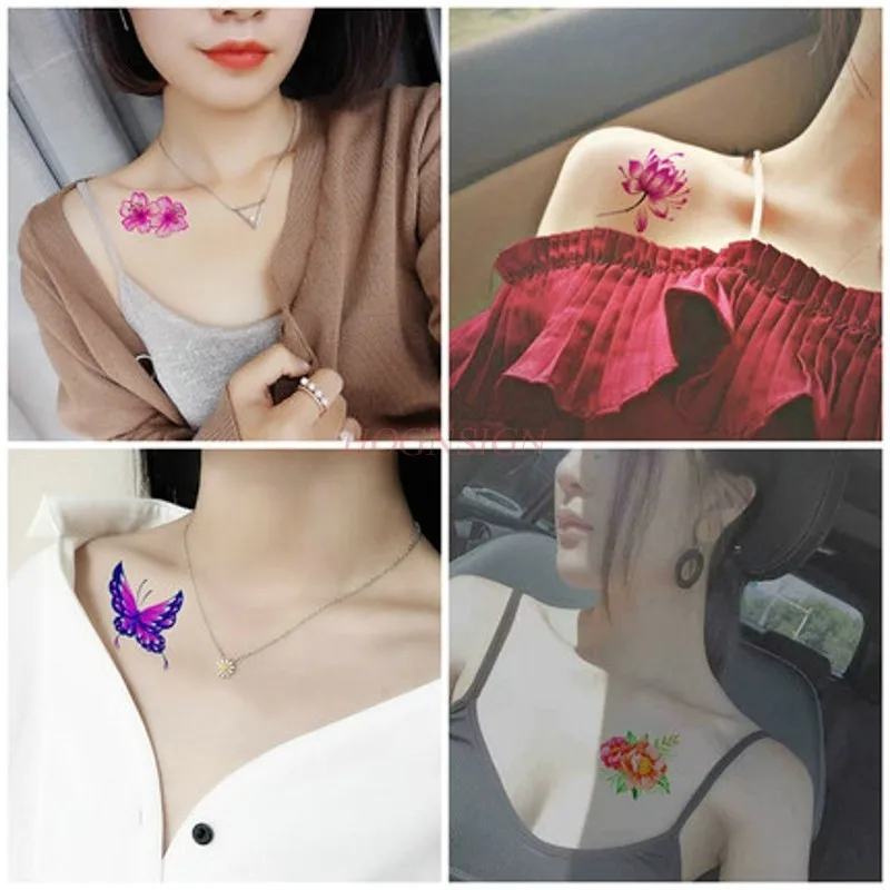 Tattoo Book Tattoo Stickers Waterproof Female Long-lasting Simulation Small Fresh Rose Bianhua Flower Cherry Sexy Chest Sale