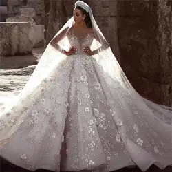 Hochzeit-vestidos De novia De línea A De lujo, cuentas De cristal De encaje con vestidos De novia, tren De barrido, hecho A medida, Vintage